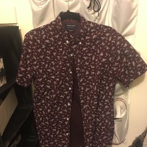 Denim and flower Sexy maroon button up